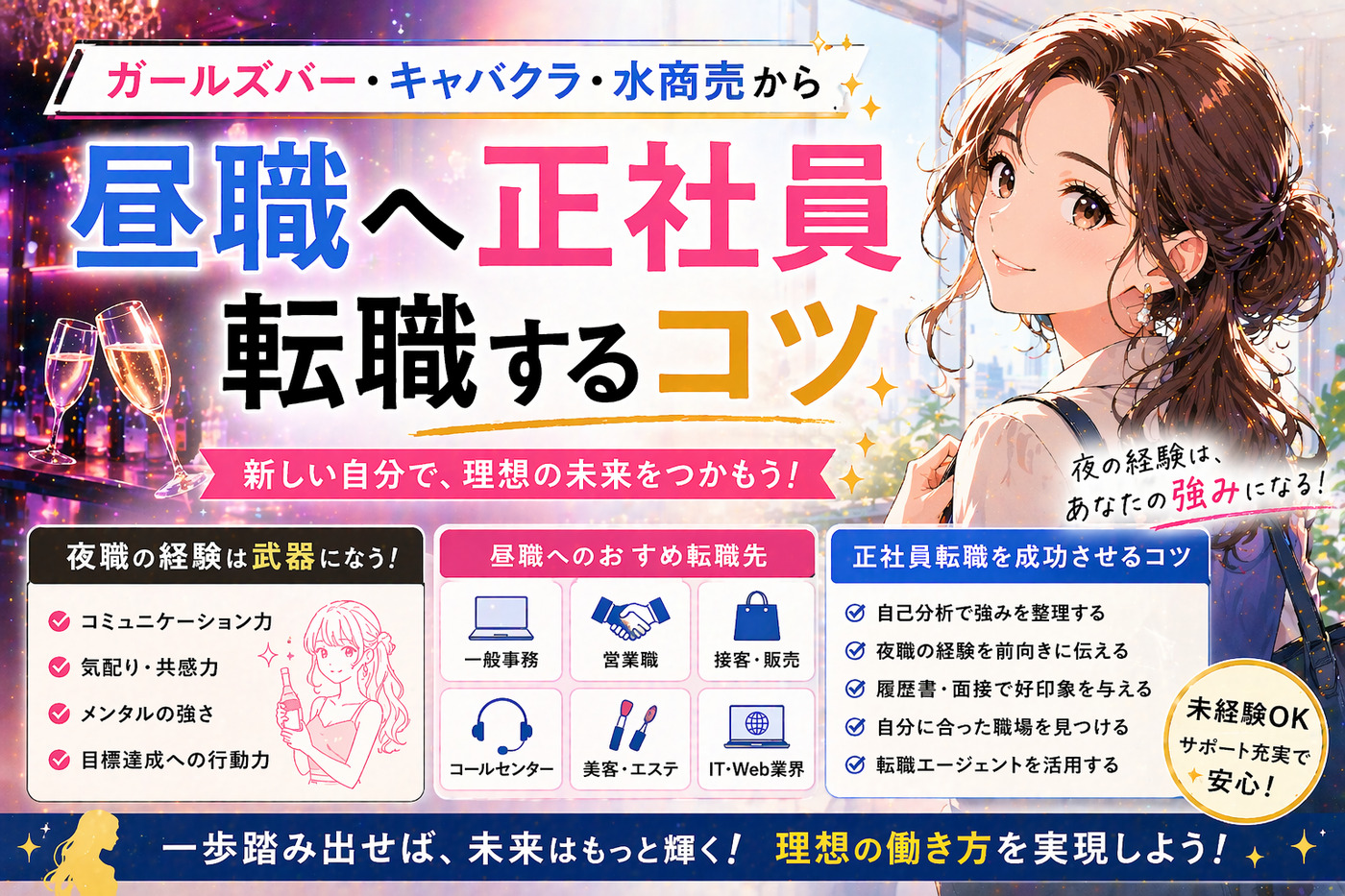 ガールズバー・キャバクラ・水商売から昼職へ正社員転職するコツ
