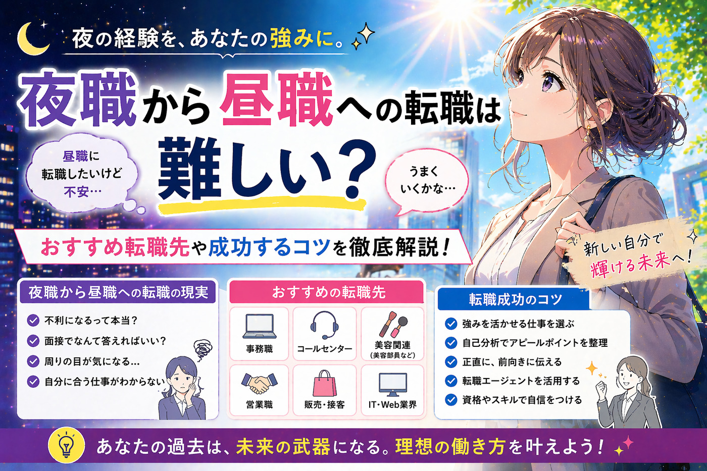 夜職から昼職への転職は難しい？おすすめ転職先や成功するコツ