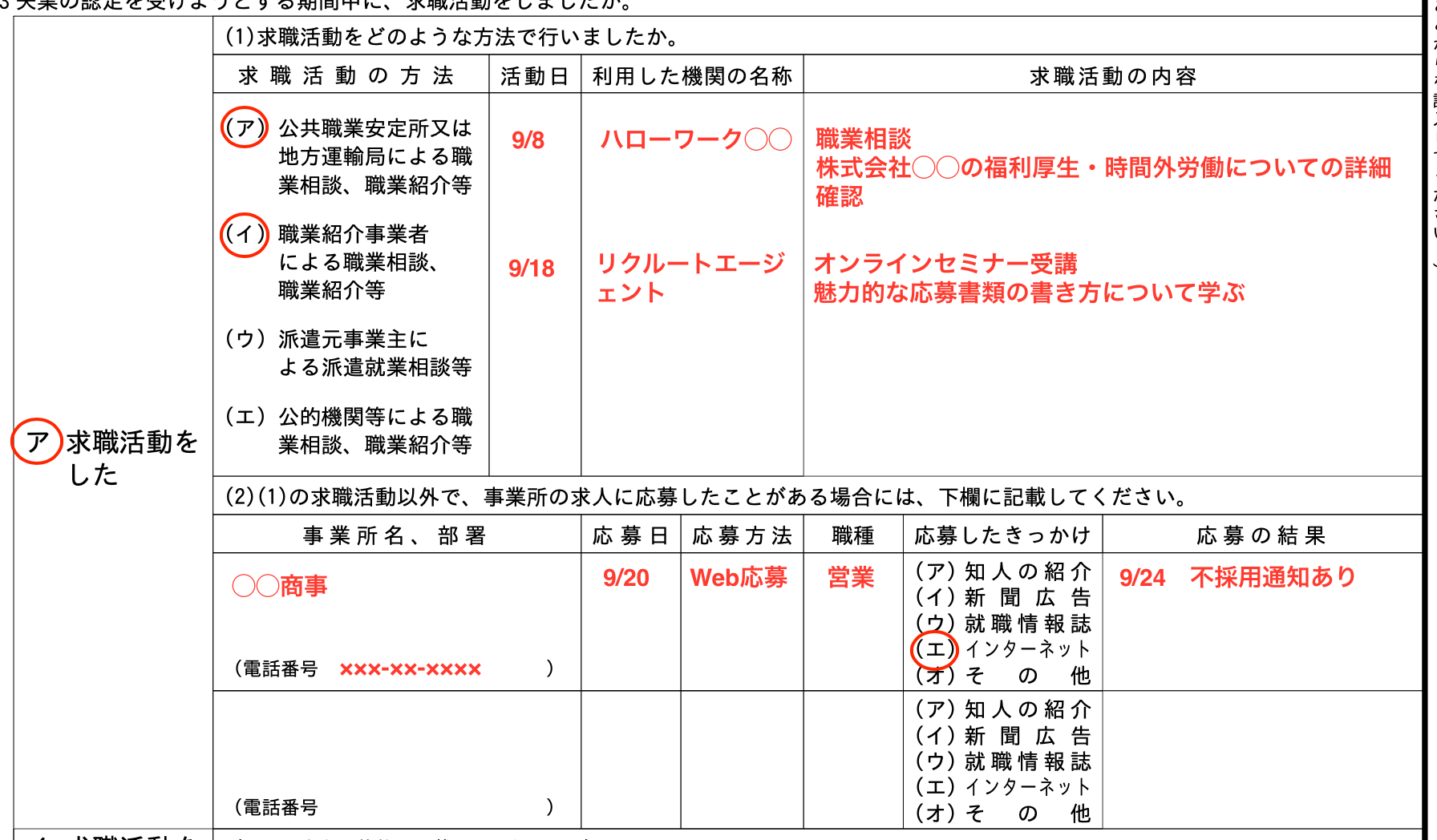失業認定申告書の書き方
