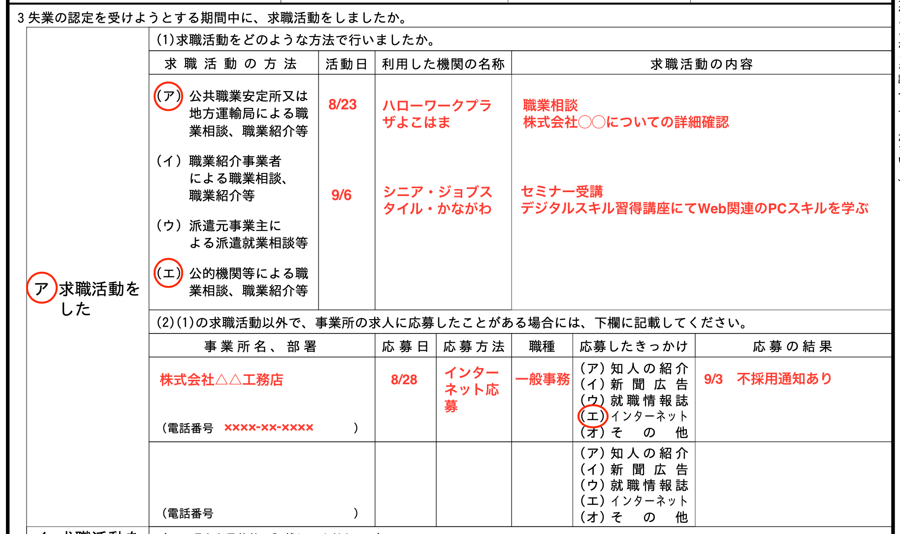 失業認定申告書の書き方